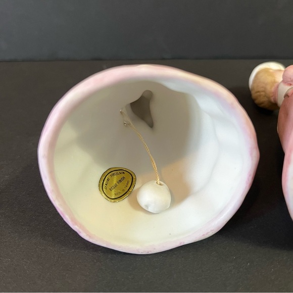 Lefton? Porcelain Bell Set Girl White Apron Baker Pink Roses Chef Garden Lot 2x - Picture 5 of 11